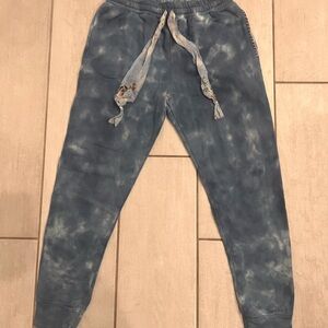 LoveShackFancy Upcycled Patchwork Sweatpants Blue Tie Dye XS/S